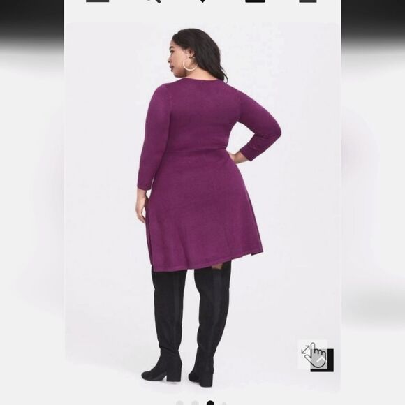 TORRID Dark Purple Mini Sweater Cross Front Skater Dress Size 4 - Picture 7 of 8